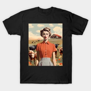 Vintage Farm Girl Pin Up Collage - Retro Chic Art Print T-Shirt